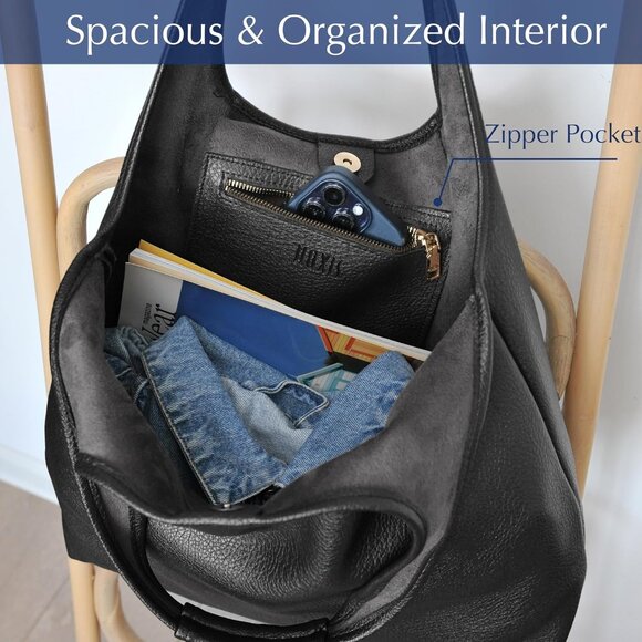 Women's Hobo Bag Soft Vegan Leather Tote Oversized Slouchy Handbag for Shopping, - Picture 5 of 7